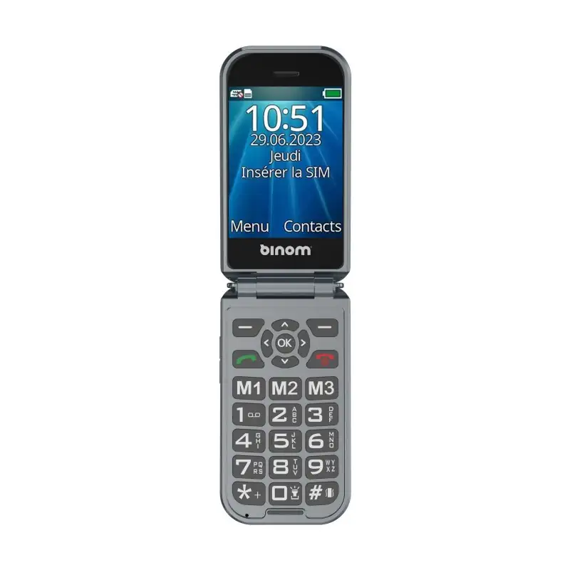 Téléphone portable sénior Binom X3 à clapet et à touches